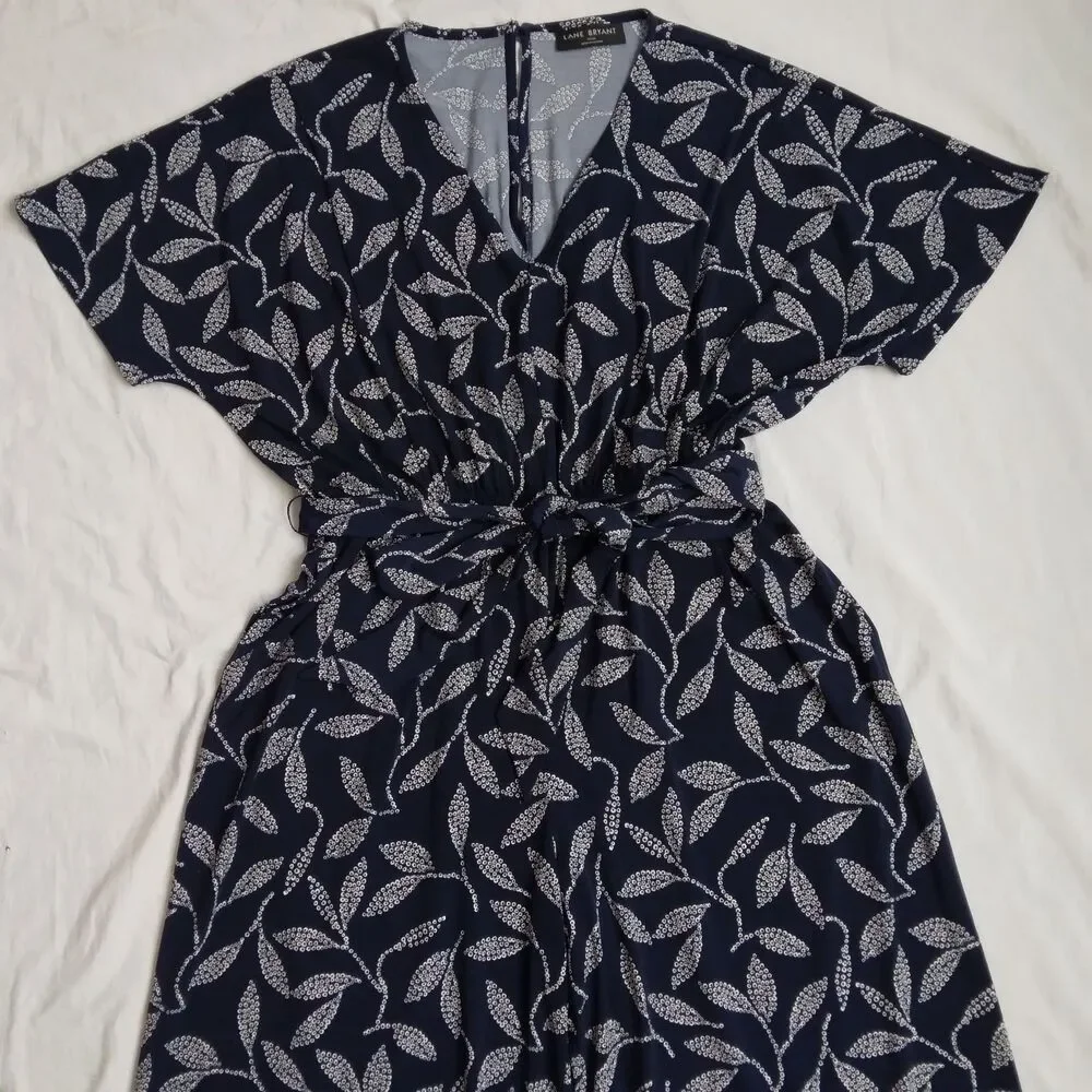 Lane Bryant Kimono Sleeve V-Neck Jersey Jumpsuit Leaves Flowy Chic Boho 14/16 - Picture 6 of 12